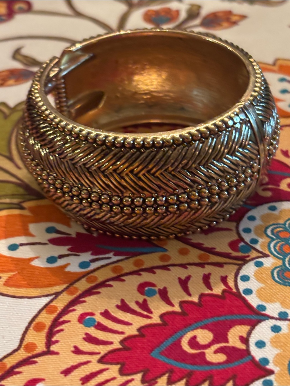 Intricate Silver-Tone Wide Hinge Bangle Bracelet